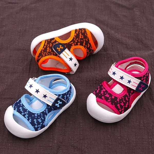 Sandalias de verano a la moda, sandalias transpirables de lona para bebés, niños y niñas, cómodas sandalias Baotou para primeros pasos