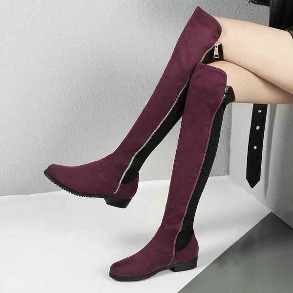 Chaude femme genou bottes femmes troupeau en cuir confortable bottes d'hiver femmes bottes longues noir vin rouge gris genou 2019 chaussures