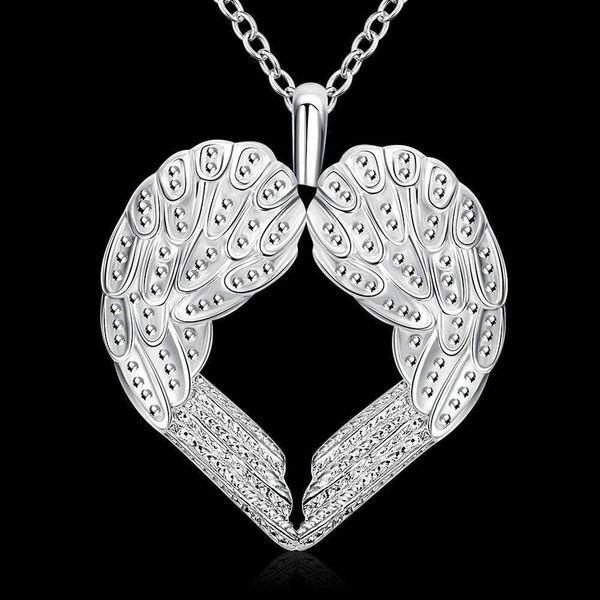 Caliente fina plata esterlina 925 collar alas de ángel corazón colgante para mujeres encantos regalos de Navidad fiesta de moda joyería de boda L230704