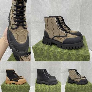 HOT g print Designer Woestijnlaarzen Veterschoenen Enkellaars Heren Dames Monogrammen Jacquard Web Textiel Canvas Rubber Platformlaarzen Dikke in elkaar grijpende dubbele schoenen