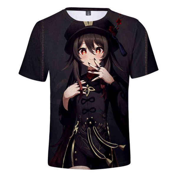 Juego caliente Genshin Impact Hu Tao Camiseta de moda para niños / niñas Camiseta con estampado 3D Camisetas de manga corta de verano Y0901