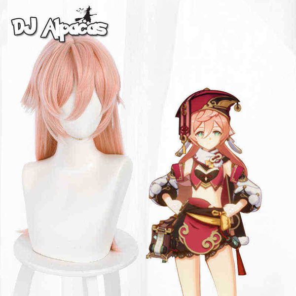 Juego caliente Genshin Impact Yan Fei Cosplay peluca Yanfei gradiente rosa blanco calzoncillos pelo sintético mujeres juego de rol 60 cm de largo calor J220720