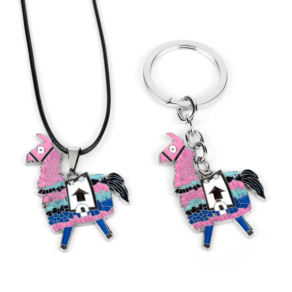 Hot Game Jewelry Supply Llama Esmalte Metal Colgante Collar Dog Tag Collar Con Cuentas Cadena Para Hombres Mujeres