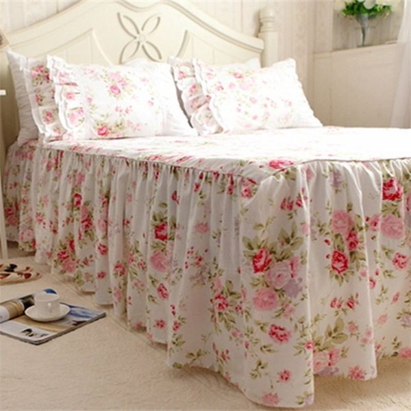 Hot Garden Rose Print Colcha 100% algodón Ropa de cama Princesa Sábana de cama Hecho a mano Twinkle Procesamiento Colchas Cubierta de cama de boda T200901