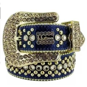 Hot meisje mode punk rock bling kristal riem Luxe bezaaid diamant Paars 2023 Designer Mode Bb Simon Riemen voor Mannen Vrouwen Casual Breedte 3.8 cm vrouw Riemen