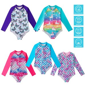 Kinderen zwemkleding meisjes zeemeermin zwempakken baby zwembad strand dragen kinderen uit één stuk uit één stuk lange mouw uitslag opslagbeschermer badpak zonbescherming zwemkleding