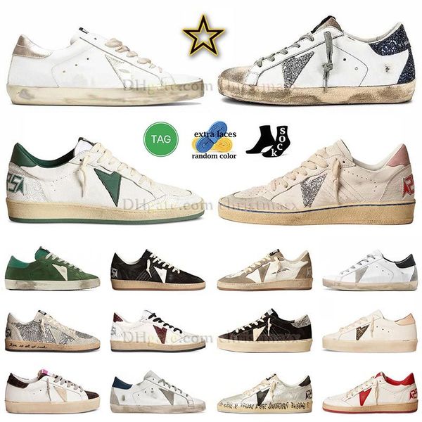 Sneakers de créateurs dorés chauds Luxurys mots de chaussures décontractées en cuir italie salerie de chaussures royal bleu noir blanc argent scintiche verts femmes hommes étoiles entraîneurs 35-46