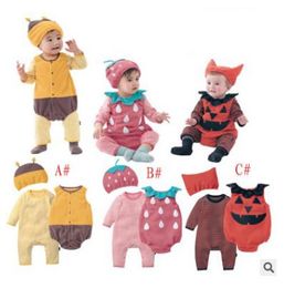 Heet Halloween Baby Kostuum Pompoen Aardbei Bee Kleding Set 3 stks Hoed + Romper + Bodysuit Infant Peuter Jongens Meisjes Kleding