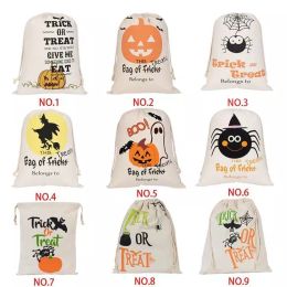 Hot Halloween Candy Bag Gift Sack Treat or Trick Pumpkin Imprimé Toile Big Bags Halloween Christmas Party Festival Sacs à cordon