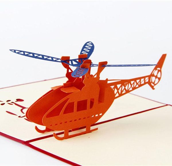 Tarjetas postales 3D hechas a mano calientes Avión / Helicóptero Tarjetas emergentes Tarjetas de felicitación cúbicas personalizadas Regalos de empresa Envío gratis EEA2095