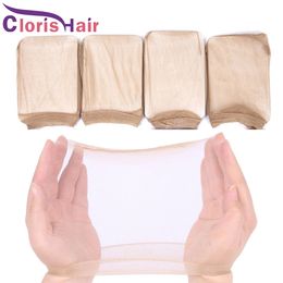 Hot HD Peluca Thin Stocking Cap Pelucas Invisiable Cap Hair Net Para tejido Nylon Stretch Mesh Hairnet Fabricación de pelucas Accesorios para el cabello 2pcs / pack 5/10 Pack disponible