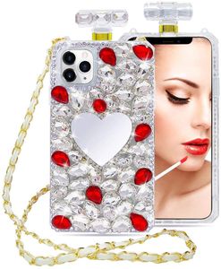 Hot High Puality Perfume Bottle Lanyard Chain TPU Bolso Estuches para LG K51 Stylo 6 5 4 MOTO G stylus Mujeres Rhinestone Diamantes coloridos Aristo5 K31 K40 Cubierta de espejo