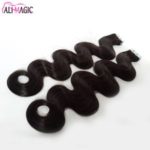 Heet hoge kwaliteit onzichtbare huid inslag tape in haarverlenging Braziliaanse lichaam wave 100% echte remy menselijk haar golvend 100g 40pcs fabrieksprijs