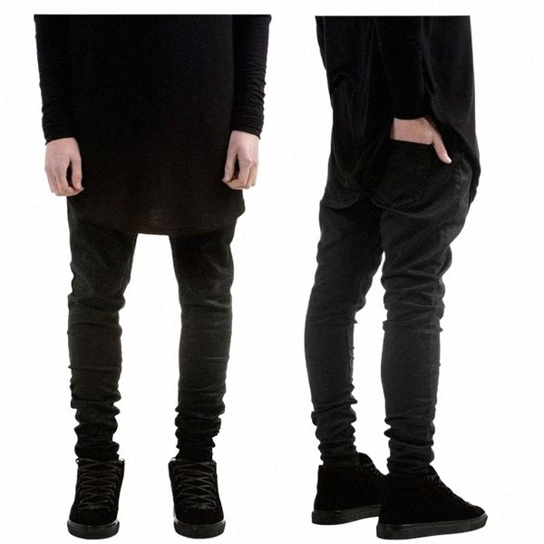 Black Skinny Slim Slim Fit de style West High Quality de haute qualité Black Skinny Slim Fit Hip Hop Swag Stretch Biker Jeans Homme Jogger Pantalon Pantalon E1ay #