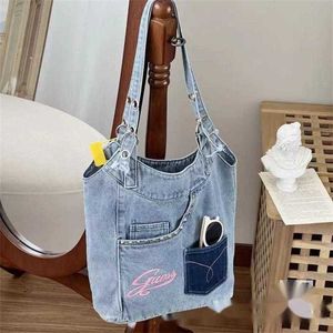 Sac en Denim Hobo Dopamine Y2K, fourre-tout en toile de grande capacité, épaule polyvalente, multi-poches, pour les déplacements sous les bras