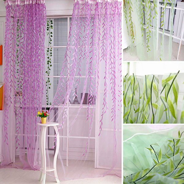 Chaud!Maison d'arbre en verre fil saule rideau tulle décor de décoration rideau rideau de panneau transparent