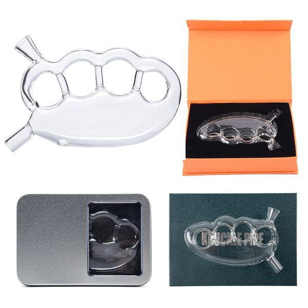 Hot Hookahs Glass Knuckles Bubbler Pipe bezieht sich auf die Tiger-förmige tragbare Filterwasserpfeife mit Geschenkbox aus Aluminiumboxen