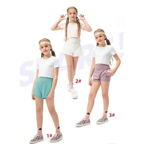 Short de sport taille haute LL pour filles, faux pantalon de Yoga deux pièces, short d'entraînement de Tennis pour enfants, course à pied