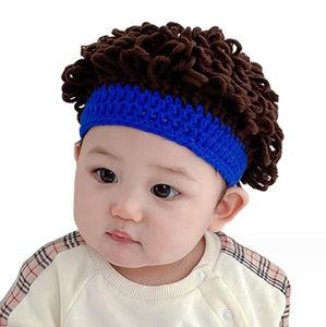 Hot Ins Baby Afro curly hoed Leuke Grappige Baby Gebreide Beanie cap kinderfoto Prop Lente Herfst warme muts Hoofdaccessaries