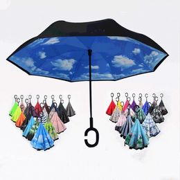 Parapluie inversé inversé chaud c poignée Coupe-vent inverse la protection contre la pluie pour la voiture UmbrellaHandle Parapluies Ménages DiversT2I5743-1