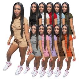 Hot Item Damesontwerper Jumpsuits 2023 Zomer Nieuwe zipperzak Bodysuits Korte mouw Shorts één-stuks Rompers