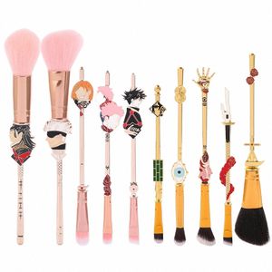 Japon chaud Anime Jujutsu Kaisen pinceaux de maquillage ensemble d'outils 10pcs poudre cosmétique Blush ombre à paupières mélange pinceau à sourcils Maquiagem r5T4 #