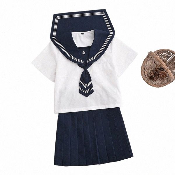 Uniformes de colegiala japonesa caliente Camisa de manga corta Falda plisada Conjuntos de corbata Uniforme escolar coreano Cosplay Estudiante JK Traje de marinero V4mS #