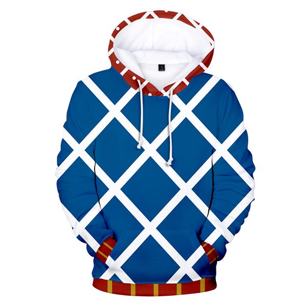 Le costume de personnage d'aventure fantastique de Hot JOJO 3D Hoodies hommes femmes Hoodie garçons filles Bleu + blanc plaid 3D JOJO pulls C1117