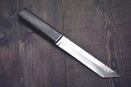 Katana VG10 acier damas lame Tanto manche en ébène couteaux à lames fixes avec couteau de Collection gaine en bois
