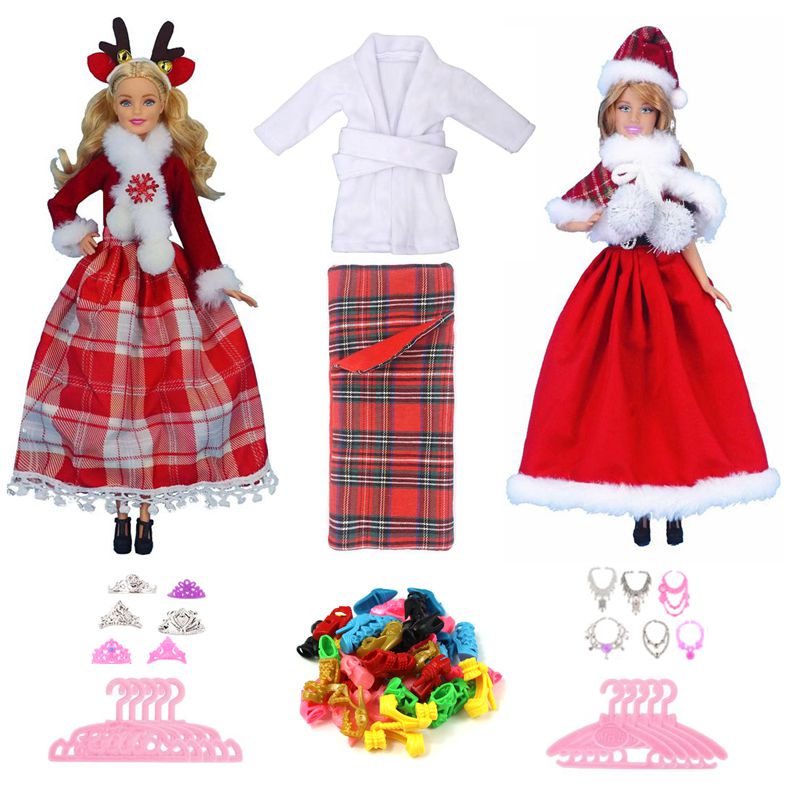 Hete kawaii 40 items / lot poppen accessoires kinderen speelgoed mode dolly kerst jurk kleding schoenen voor barbie diy kinderen aanwezig