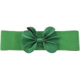 Ceinture élastique en Faux cuir vert kf pour femme, 7.5cm de large, fleur