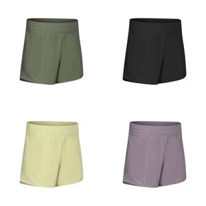 Hot L-091 High-Rise ingebouwde continu Drawcord Short Breathable Yoga Shorts Quick-Droy Lined Sports met verborgen ritszijde Dro S