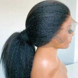 Hot Lace Wigs 26 pouces Kinky Straight 180 Density Black Color Yaki Front Wig pour les femmes avec des cheveux de bébé Température de chaleur synthétique 221216