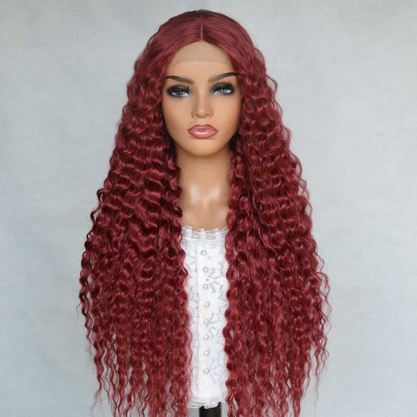 Perruques de dentelle chaude perruque bouclée bordeaux avant rouge synthétique pour les femmes noires avec Babyhair résistant à la chaleur 221216