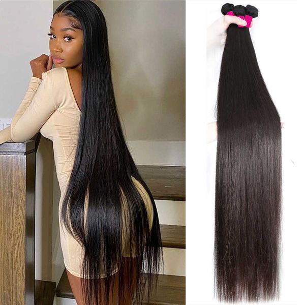 Hot Lace Wigs Straight Bundles Hair 40 pouces de long brésilien naturel humain pour les femmes noires os 221216