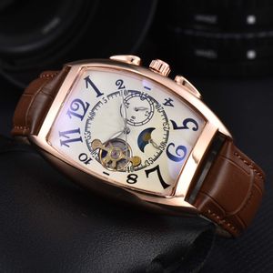 Hot Large Flywheel Luxury Mens Watches Automatisch mechanisch horloge Designer horloges Franck Brand Leather Riem Casual Sports Style