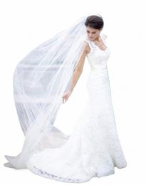 Hot LG Soft Tulle Bride Wedding Veil LG Cathedral Veil Drop Veil Simple Bridal Veils With Hair Peigl Wedding Acntice O6UX #
