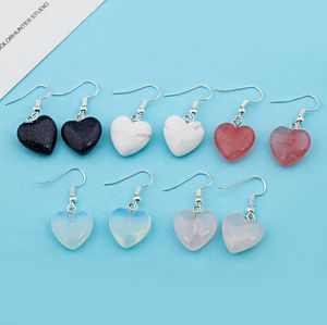 Boucles d'oreilles à breloques en pierre naturelle, cœur d'amour, rose, bleu, sable, cadeau pour femmes