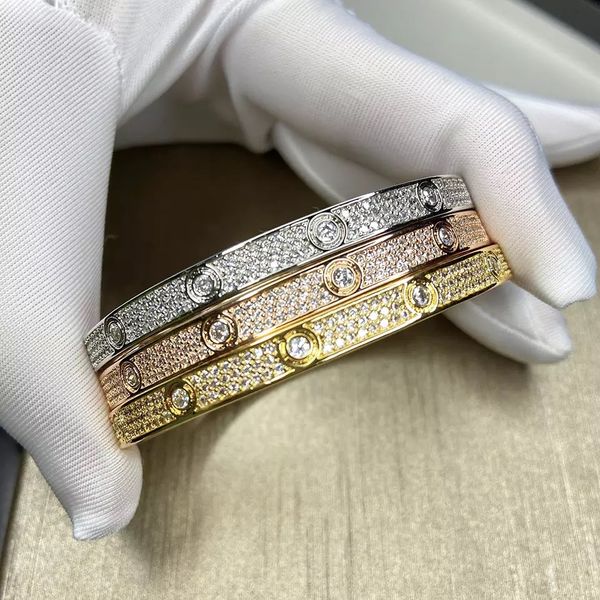 Caliente de lujo superior marca fina pura joyería de plata de ley 925 mujeres brazalete de bloqueo fácil oro amarillo rosa lleno de diamantes compromiso de boda pulsera principal 17 cm tiene logotipo