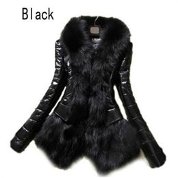 Manteau en fausse fourrure pour femmes, vêtements d'extérieur en cuir, combinaison de neige à manches longues, veste noire à la mode