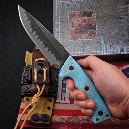 Hot M35 Strong Survival Couteau droit Z-wear Stone Wash Drop Point Blade Full Tang Blue G10 Poignée Extérieure Lame Fixe Couteaux Tactiques avec Kydex