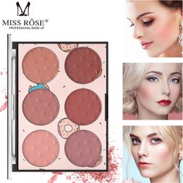 Miss Rose Pink 6 Colors Mineral Blush Palette Bronzen Langdurige Huidvriendelijke Rouge Blusher Matte Markeerstift Poeder