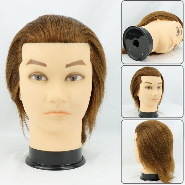 Male caliente 100% cabello humano Cabeza de maniquí con práctica de cabello real Cabeza de entrenamiento Barbero pelukin muñeca para la escuela de belleza