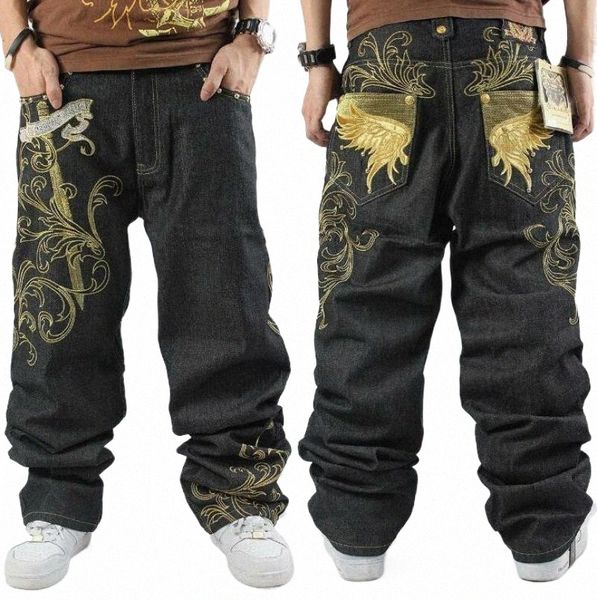 Hot hommes Skate Baggy lâche broderie Rap Hip Hop jean Denim pantalon pantalon 41Th #