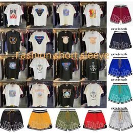 Hot heren T-shirts Ss Rhude hoge kwaliteit T-shirt heren lente herfst brief print korte mouw Amerikaanse maat M Xxl unisex verkopen als warme broodjes Verkopende ontwerper vervaagt niet