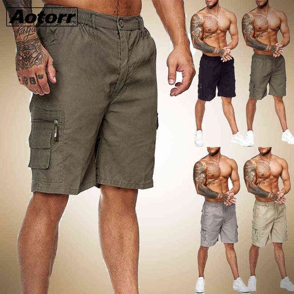 Hot Men Slim Fitness Solid Color Shorts Casual Zipper Pocket Travail Uniforme Pantalon Summer Beach Coton Baggy Pantalon Pantalon Court 220312