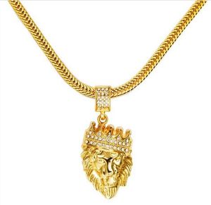 Hot Mens Gioielli Hip Hop Iced Out Placcato oro 18 carati Moda Bling Testa di leone Ciondolo Collana da uomo in oro riempito per regalo / regalo GB1512