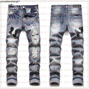 Hot Mens Jeans Designer Européen Jean Hombre Lettre Étoile Hommes Broderie Patchwork Ripped pour Tendance Marque Moto Pantalon Mens Skinny