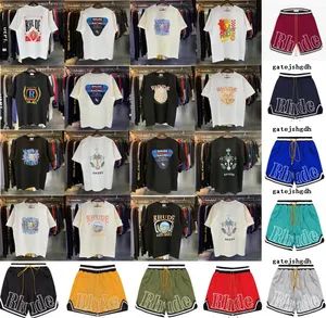 Hot Heren T-shirts Ss Rhude Hoge Kwaliteit T-shirt Heren Lente Herfst Brief Afdrukken Korte Mouw Amerikaanse Maat M Xxl Unisex