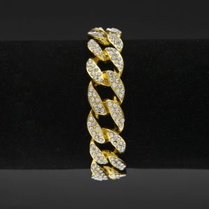 Hot Mens Womens Chain Hiphop Iced Out Curb 1.5 cm 8inch Miami Cubaanse zilveren vergulde armband met duidelijke strass mode-sieraden